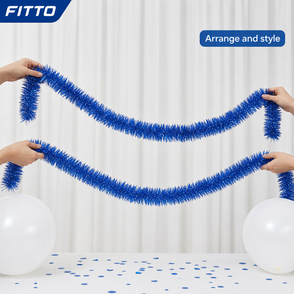 120 Pieces Blue Tinsel Decoration, 5 cm x 12 m, 2 Pieces