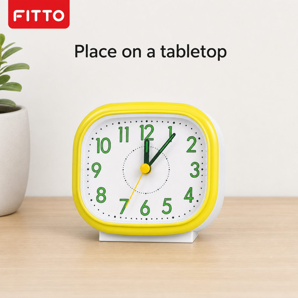 96 Pieces Quartz Alarm Clocks, Yellow and White Square Design with Large Green Numbers for Bedroom or Desk
