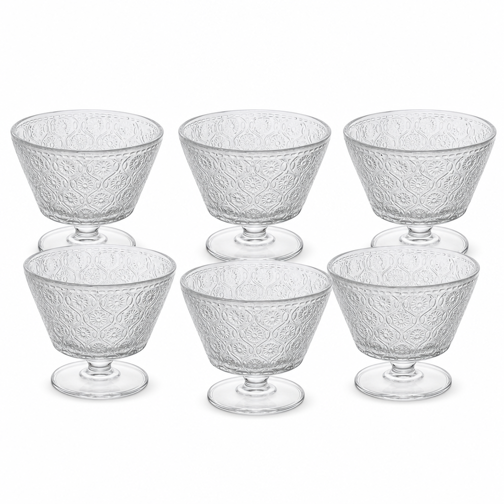 72 Pieces Glass Cup Set, 240 ml Stemmed Embossed Cups, Clear, 6 Pieces