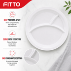 96 Pieces White Round Divided Serving Plate with 3 Compartments, 28 cm, 1 Piece