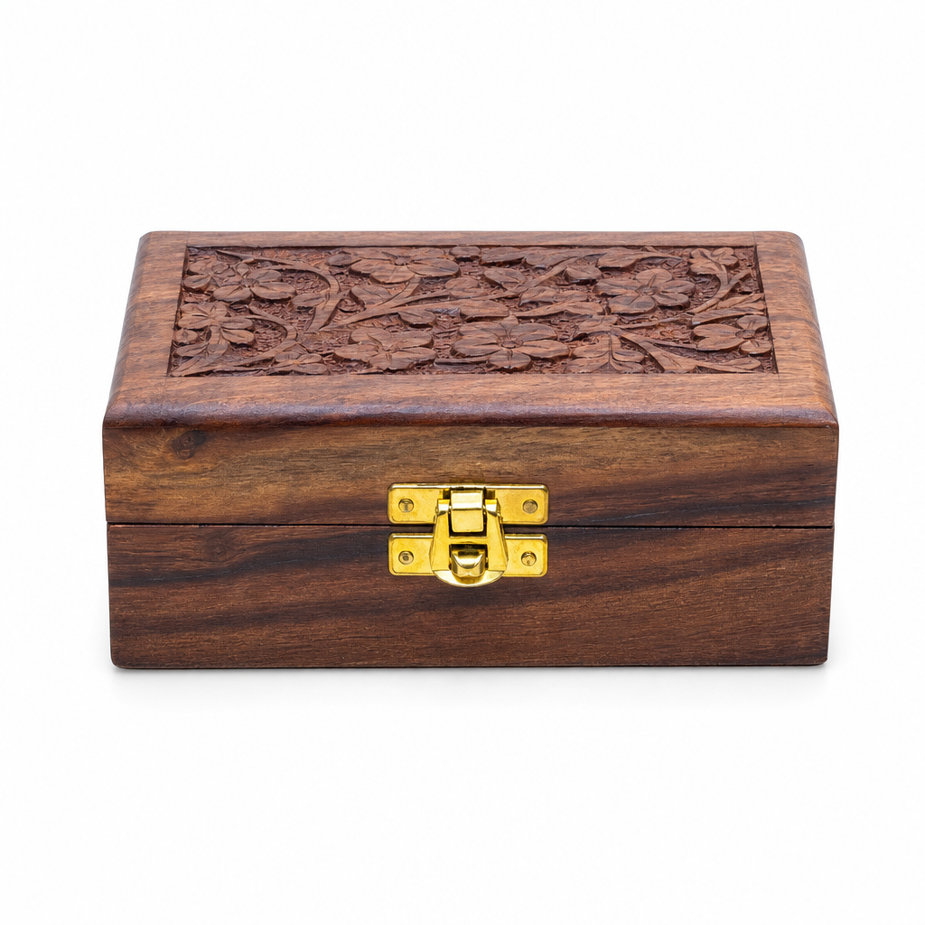 120 Pieces Wooden Rectangular Storage Box, Carved Brown Keepsake Organizer, 2.5 x 3.5 Inch