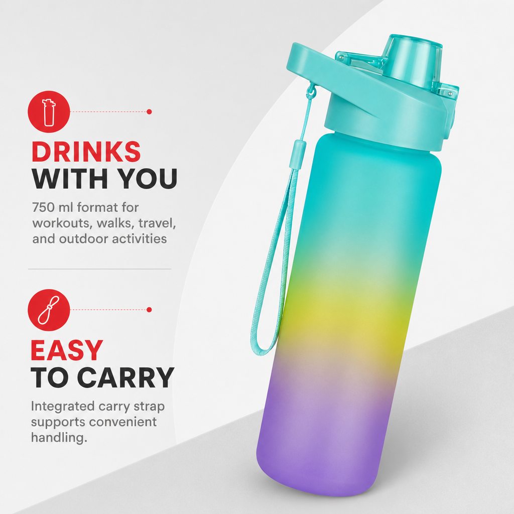 96 Pieces Sports Water Bottles with Carry Strap, 750 ml, Turquoise and Purple Gradient, 1 Piece