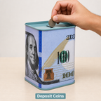 240 Pieces Coin Savings Box, Metal Currency-Note Design, Square Money Box, Blue, 7.8 x 10.5 cm