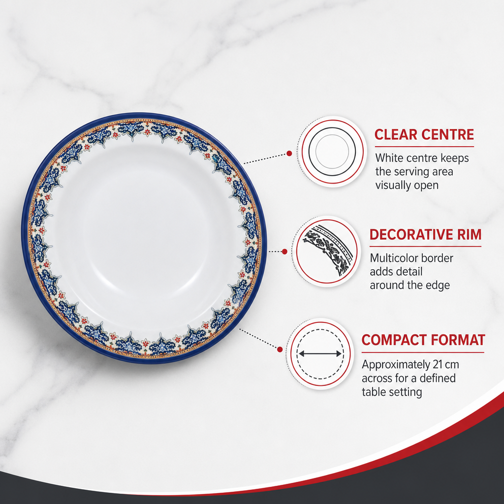 120 Pieces Melamine Dinner Plate, 8 Inch, Round White Plate with Decorative Multicolor Rim