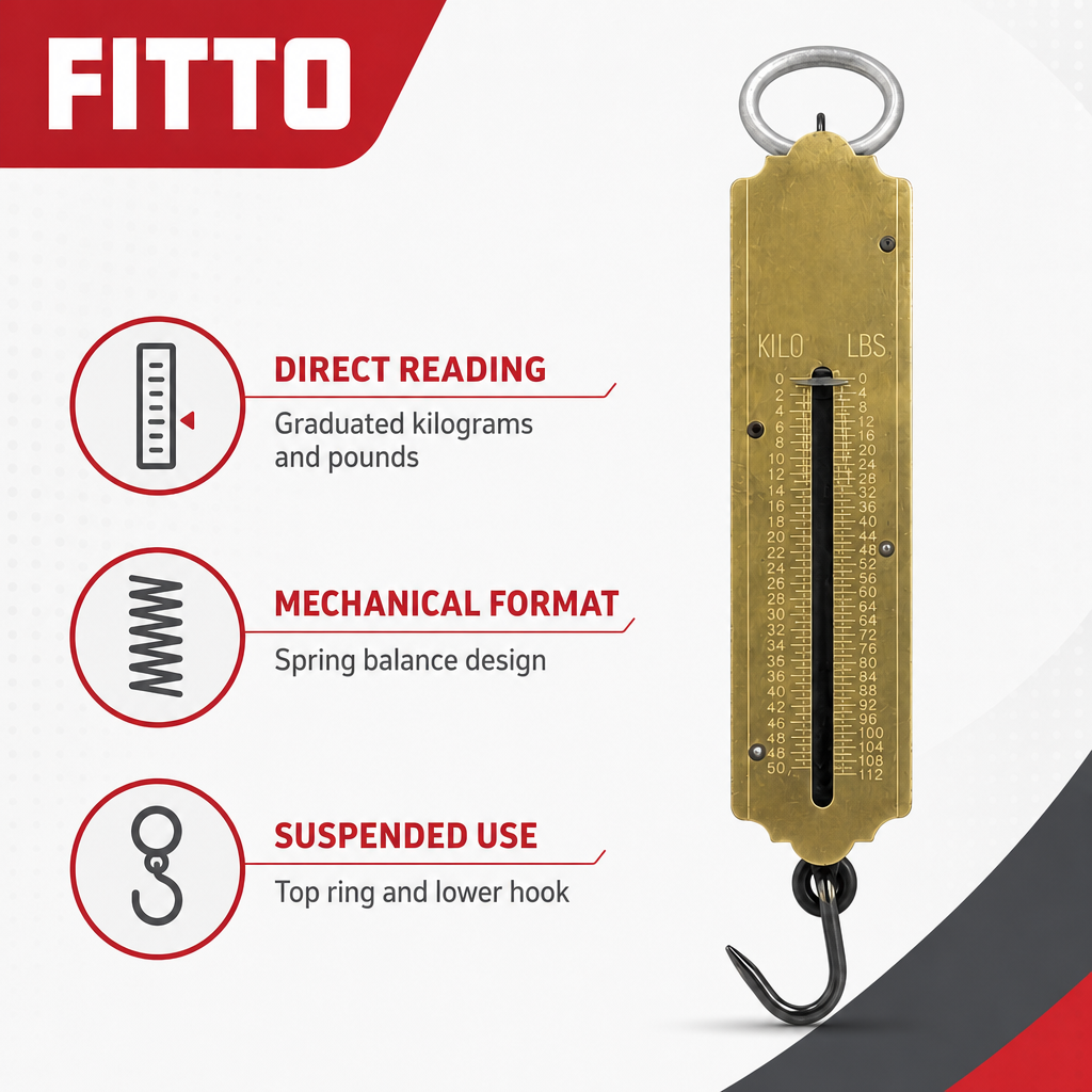 96 Pieces Mechanical Spring Balance Hanging Scale, 50 kg Capacity, 20 cm Brass Body, 1 Piece