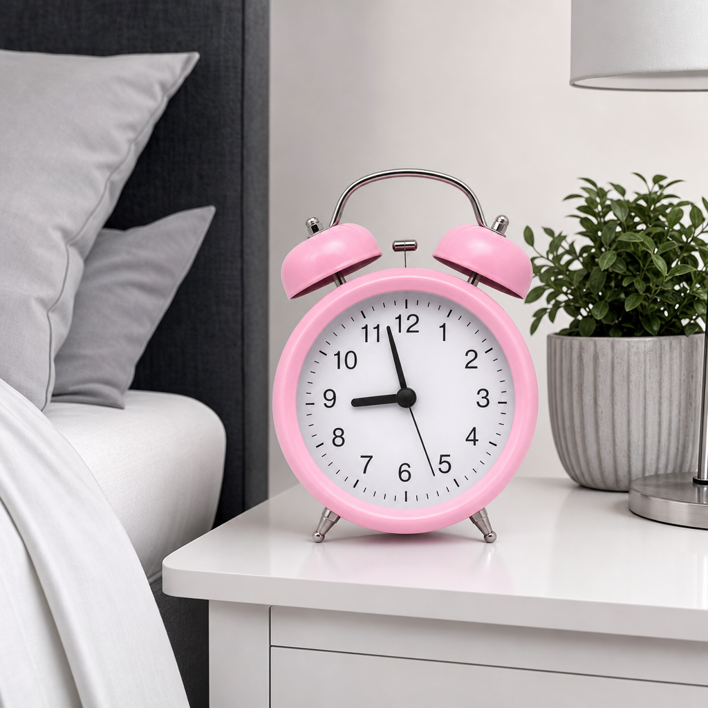 96 Pieces Pink Classic Twin-Bell Alarm Clocks with Large Numbers, Round Face, 19 x 15 x 8 cm