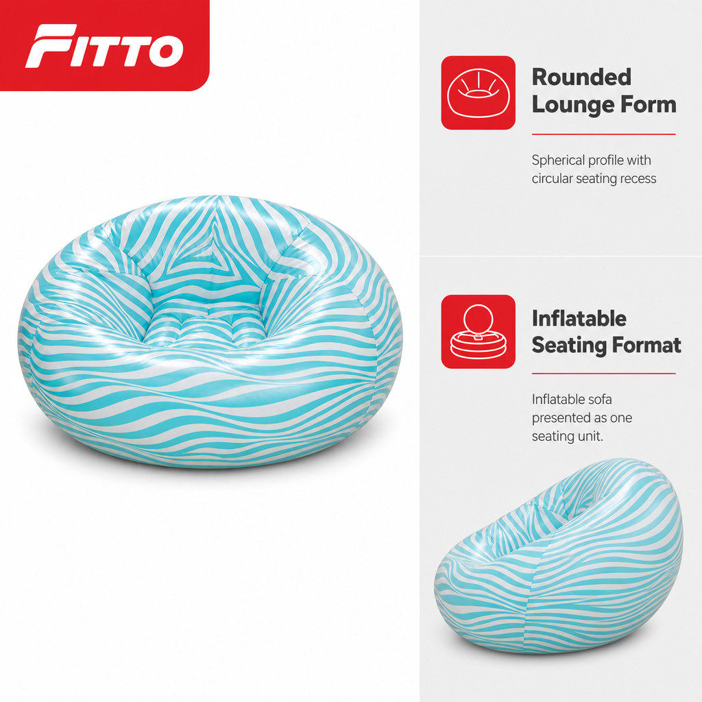 60 Pieces Inflatable Striped Round Lounge Sofa, Spherical Floor Seating Chair for Indoor Relaxation