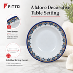 120 Pieces Melamine Soup Plate, 9 Inch, Round White Plate with Blue Floral Border