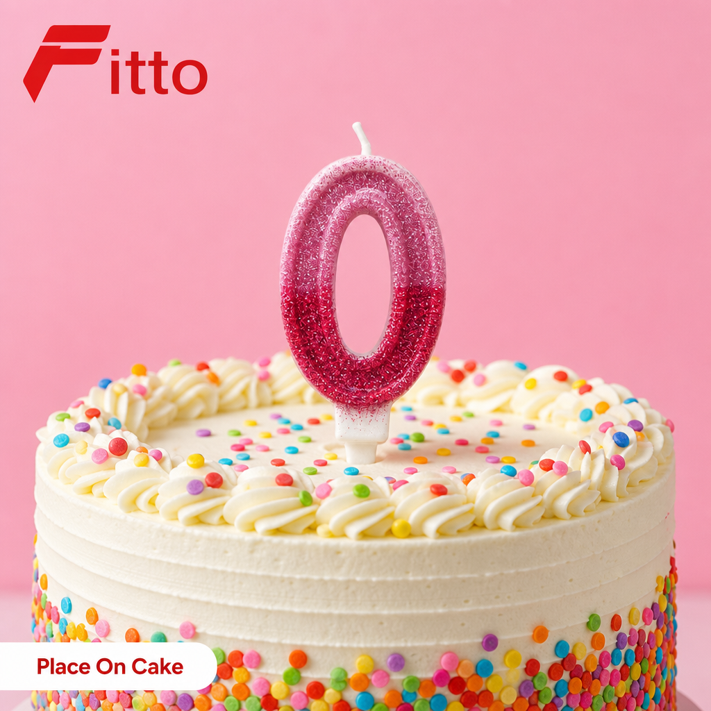240 Pieces Number 0 Birthday Cake Candle, Pink and Red Glitter Design, 2 Inch, Single Candle