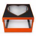 48 Pieces Acrylic Presentation Box, Orange and Black, Transparent Heart Window, 30 x 30 x 20 cm, 1 Piece