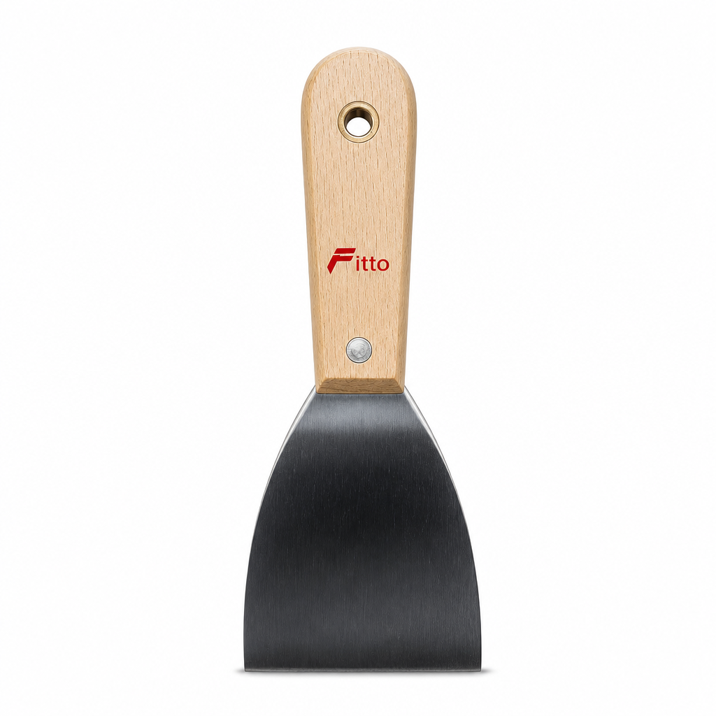 144 Pieces 3 Inch Putty Knife Paint Scraper with Wooden Handle, Natural Wood and Black, 1 Piece