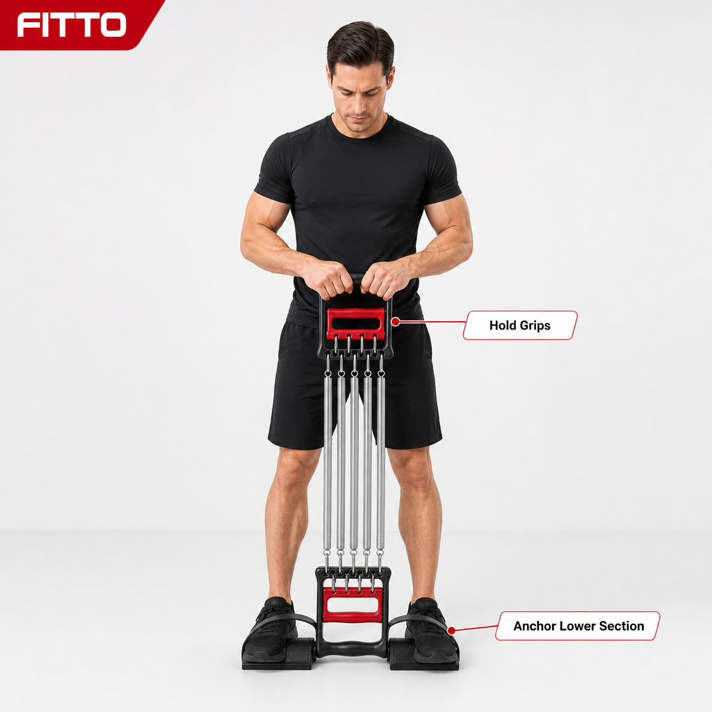 72 Pieces Chest Puller with 5 Resistance Springs, Hand Grips, Home Strength Training Equipment, Black and Red, 1 Piece
