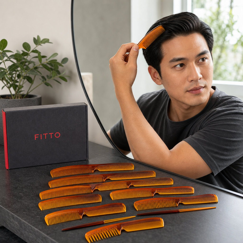 96 Pieces Hair Combs Set, Amber Brown, 12-Piece Assorted Grooming and Styling Combs