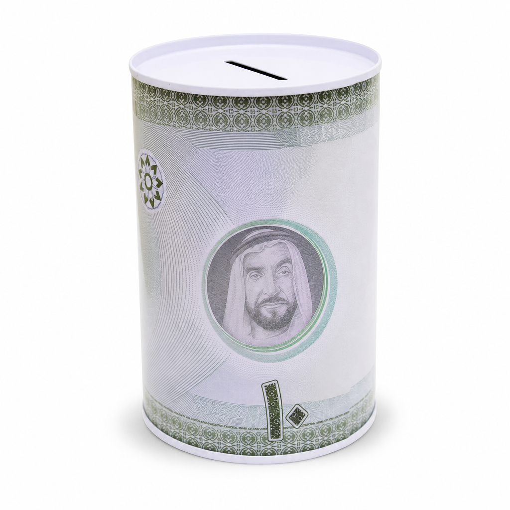 240 Pieces Coin Saving Box, Round Metal Money Bank with Slotted Lid, Currency-Inspired Design, 8 × 12.5 cm