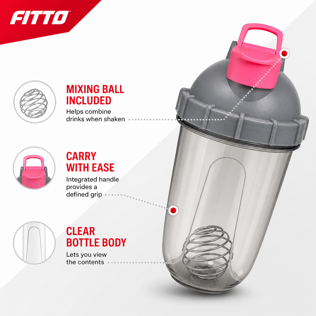 96 Pieces Protein Shaker Bottle with Mixing Ball and Carry Handle, Sports Water Bottles for Workout Drinks, 20 x 11 x 11 cm