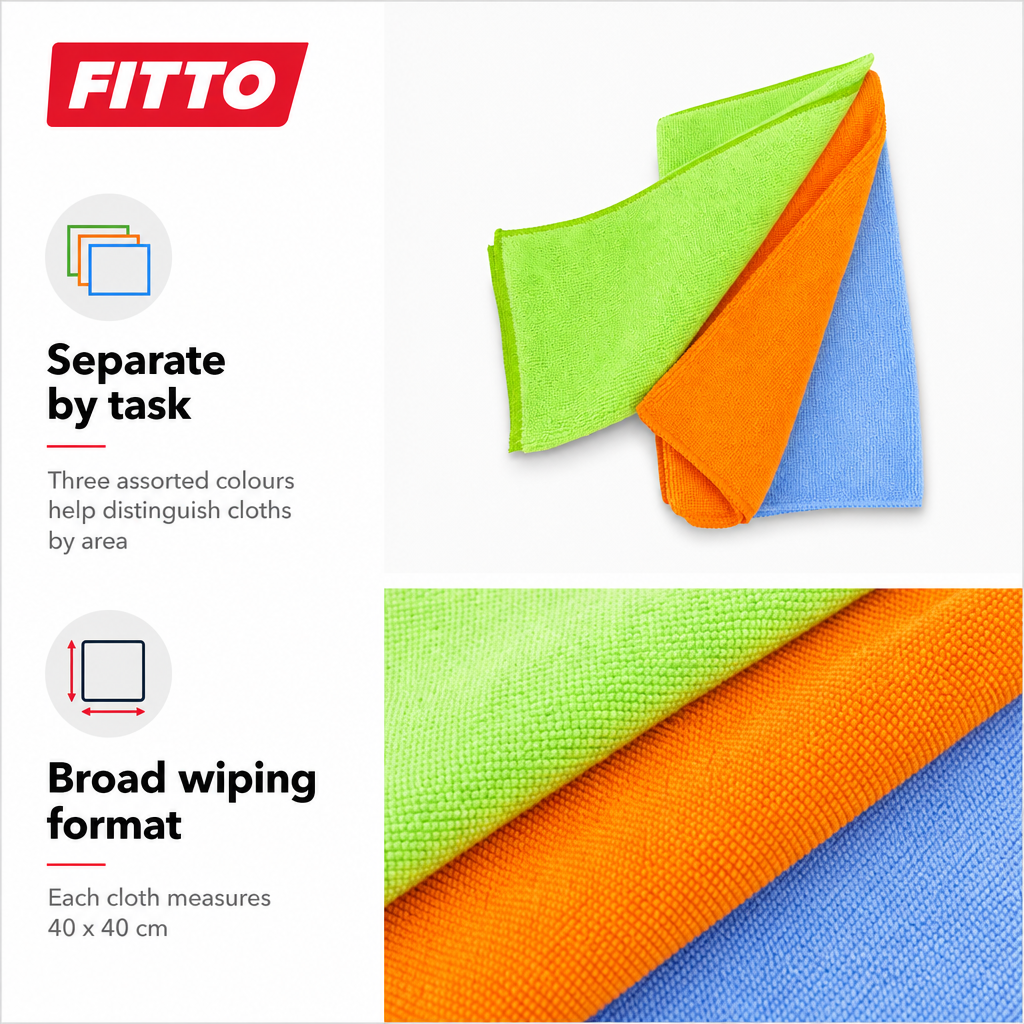 96 Pieces Microfiber Multi-Purpose Cleaning Cloths, 40 x 40 cm, Assorted Colours, 3-Pack