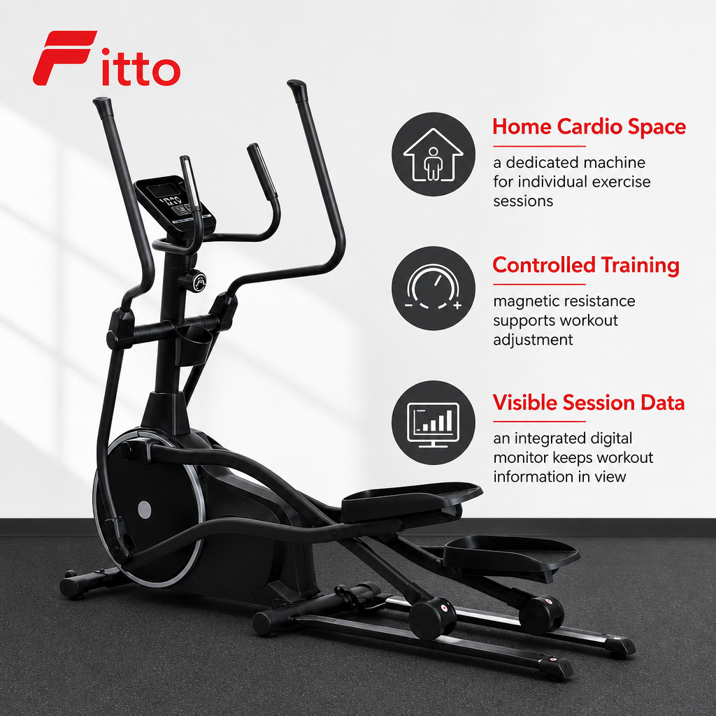 48 Pieces Elliptical Trainers with Magnetic Resistance, Digital Monitor and Heavy-Duty Frame, Black, 150 x 43.5 x 78 cm