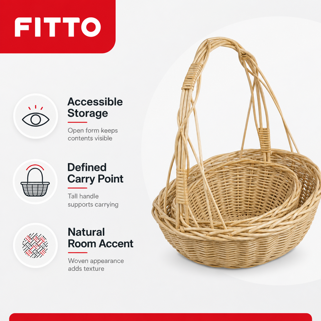 48 Pieces Decorative Wicker Basket with Tall Handle, Natural, 38 x 28 x 45 cm