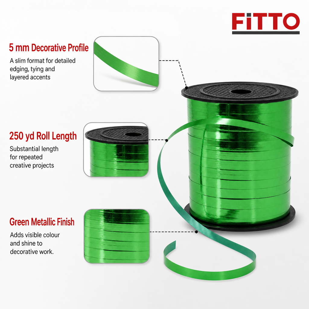 120 Pieces Green Metallic Ribbon Roll, 5 mm x 250 yd, Decorative Craft Trim for Wrapping and Creative Projects