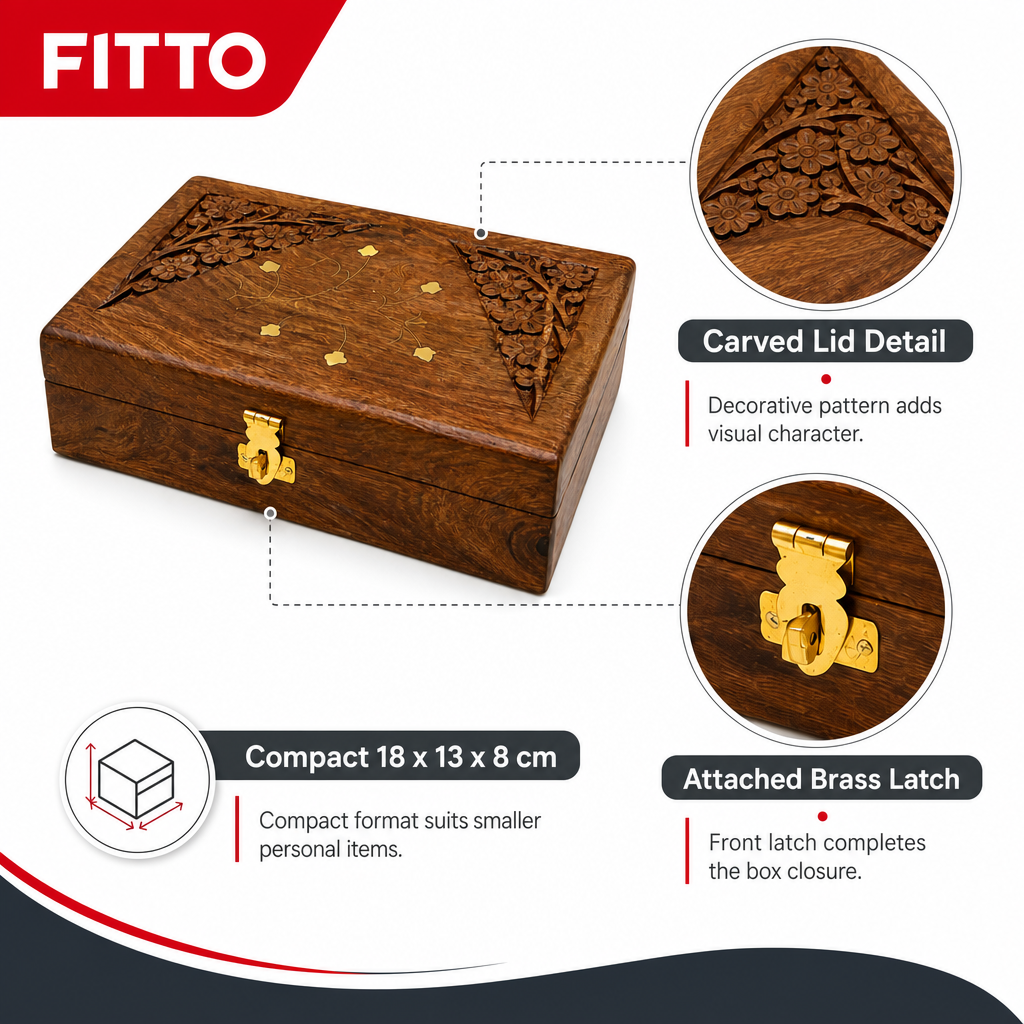 96 Pieces Carved Wooden Keepsake Box with Brass Latch, 7 x 5 Inch