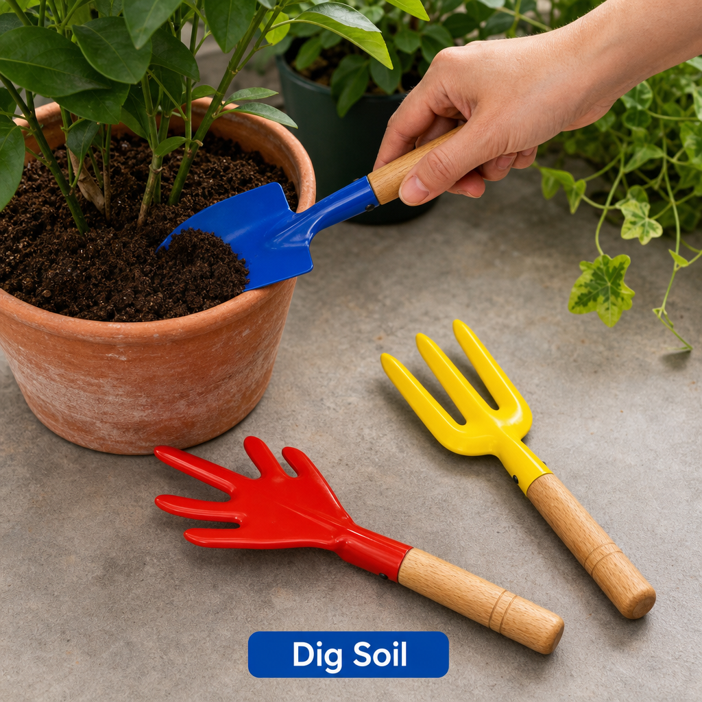 144 Pieces Garden Hand Tools Set, Red Blue and Yellow 3-Piece Set with Wooden Handles for Digging and Cultivating
