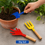 144 Pieces Garden Hand Tools Set, Red Blue and Yellow 3-Piece Set with Wooden Handles for Digging and Cultivating