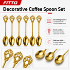 120 Pieces Gold-Tone Stainless Steel Coffee Spoons with Decorative Handles, 6 Pieces