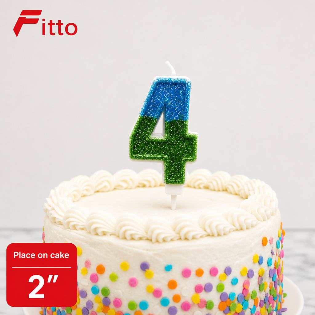 240 Pieces Number 4 Birthday Cake Candle, Blue and Green Glitter Design, 2 in