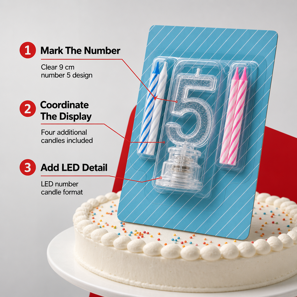 144 Pieces LED Birthday Number 5 Candle Set with Four Candles, 9 cm