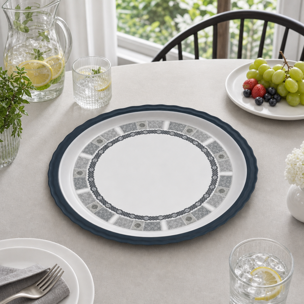 96 Pieces Melamine Round Wavy Serving Trays, 30 cm
