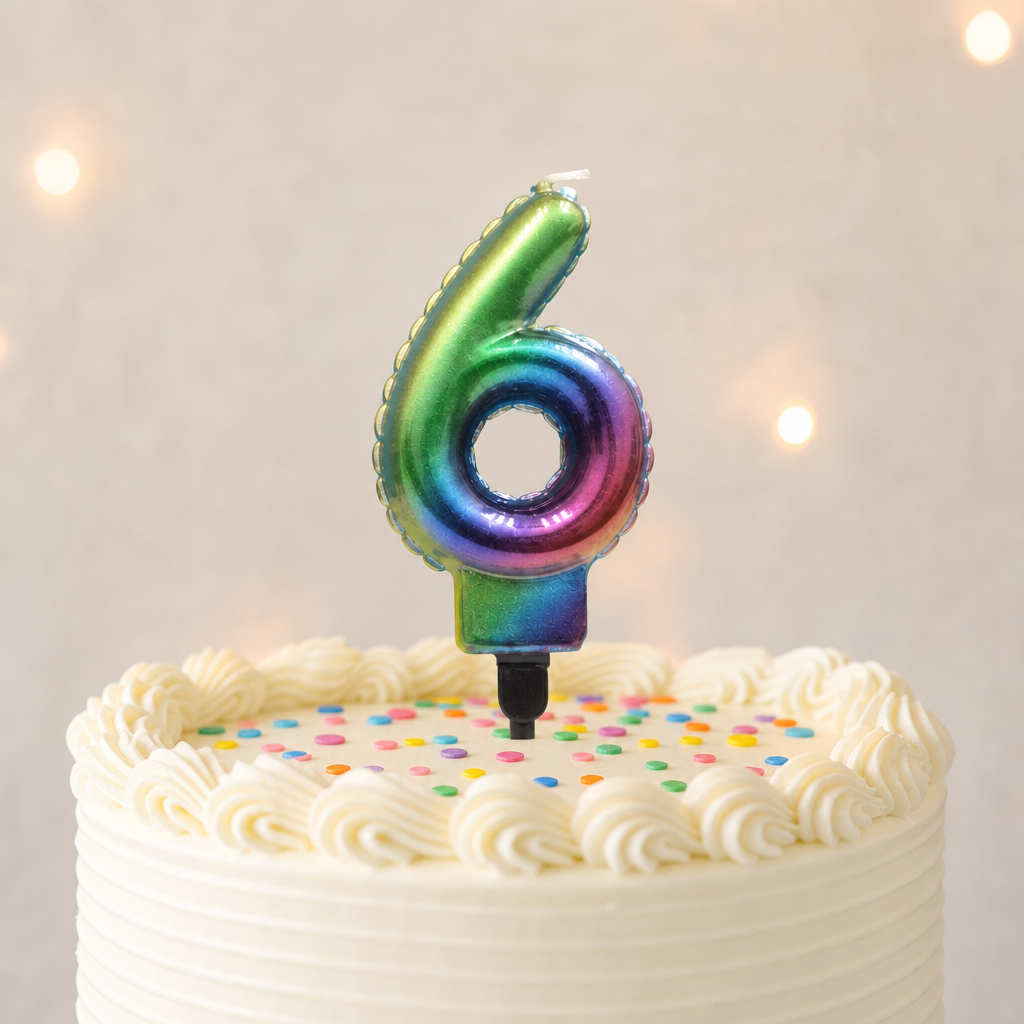 240 Pieces Rainbow Metallic Number 6 Cake Candle, 3 in, 1 Piece