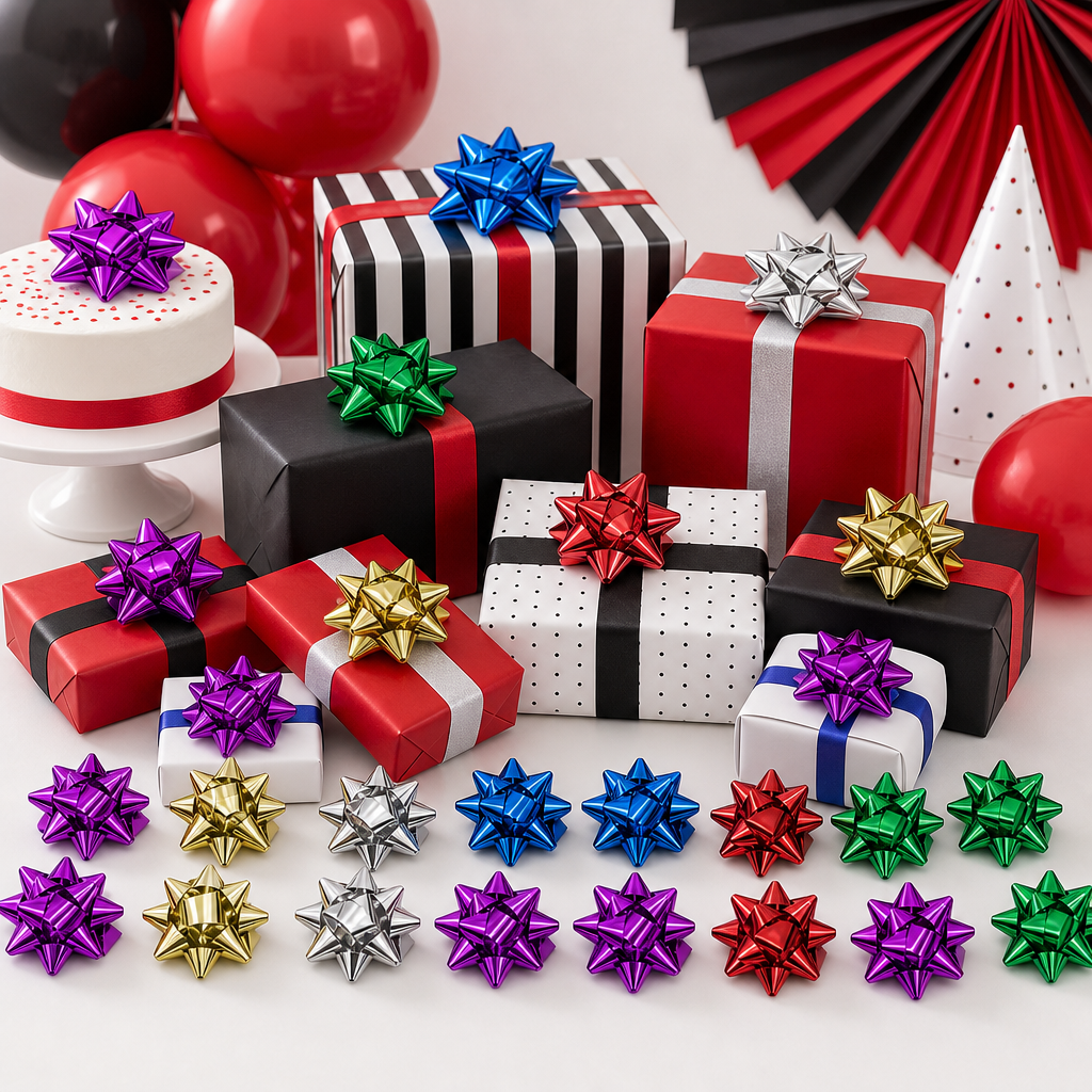 96 Pieces Party Decorations Metallic Flower Bows, 3 Inch, 30 Pieces, Assorted Colours