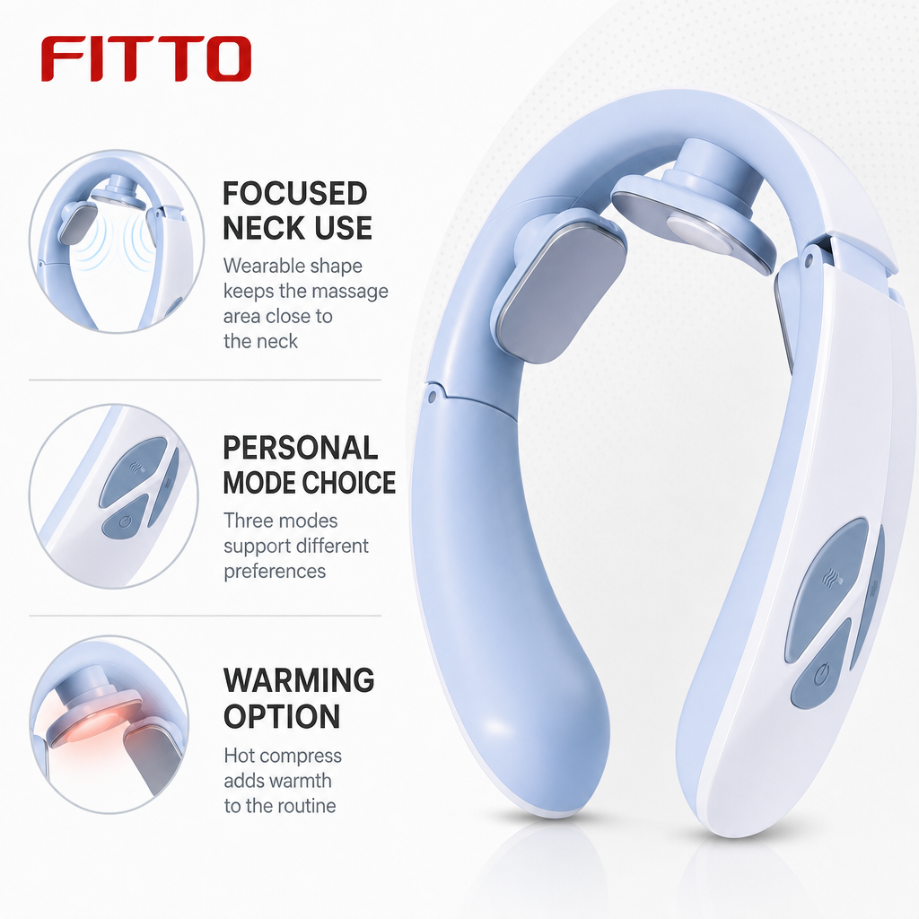 72 Pieces Neck Massager with Hot Compress, 3 Modes and USB Charging, Blue and White