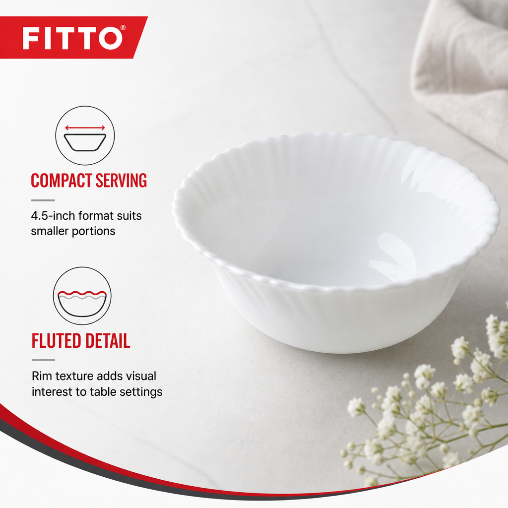 240 Pieces Opal Glass Bowl, 4.5 Inch, White Round Serving Bowl with Fluted Rim