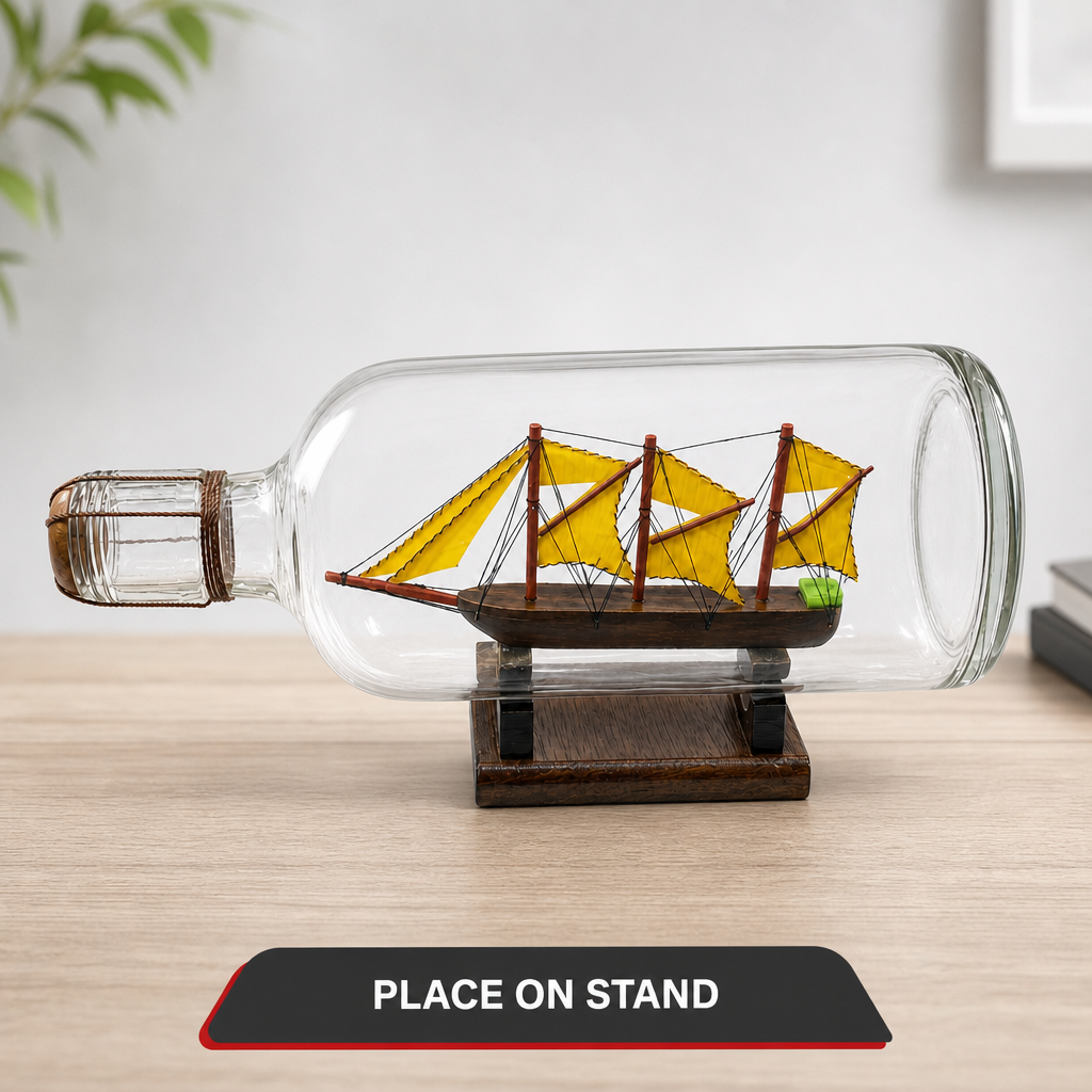 96 Pieces Decorative Ship in Glass Bottle Display Ornament with Wooden Stand, Nautical Table Decor
