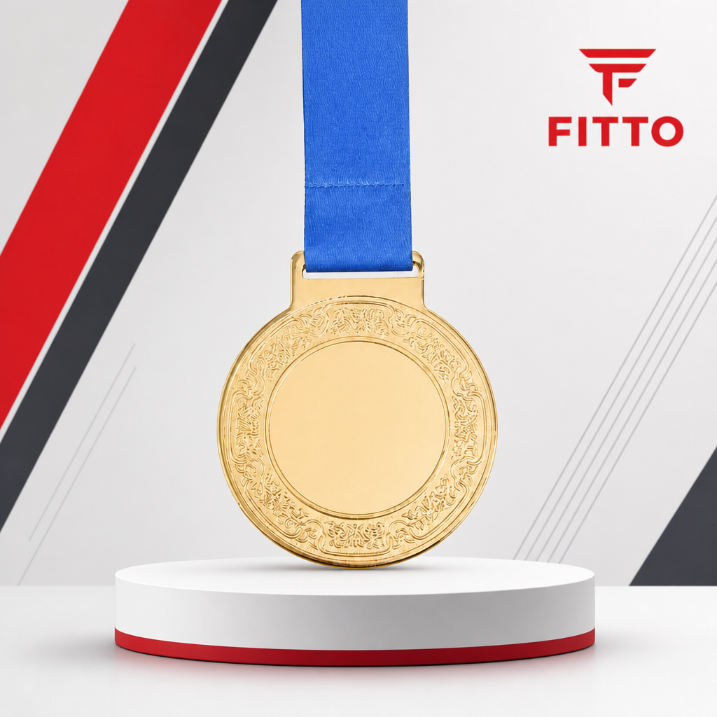 144 Pieces Engraved Sports Medal with Blue Ribbon, Gold, 10 cm Award Recognition