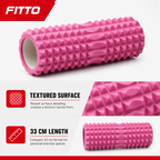 96 Pieces Textured Yoga Roller, 33 cm, Pink, Cylindrical Exercise and Recovery Roller