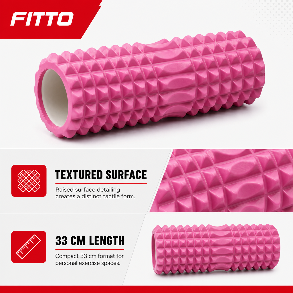 96 Pieces Textured Yoga Roller, 33 cm, Pink, Cylindrical Exercise and Recovery Roller