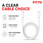 144 Pieces USB-C to USB-C Charging Cables, 1 m, White Braided Cord for Compatible USB-C Devices