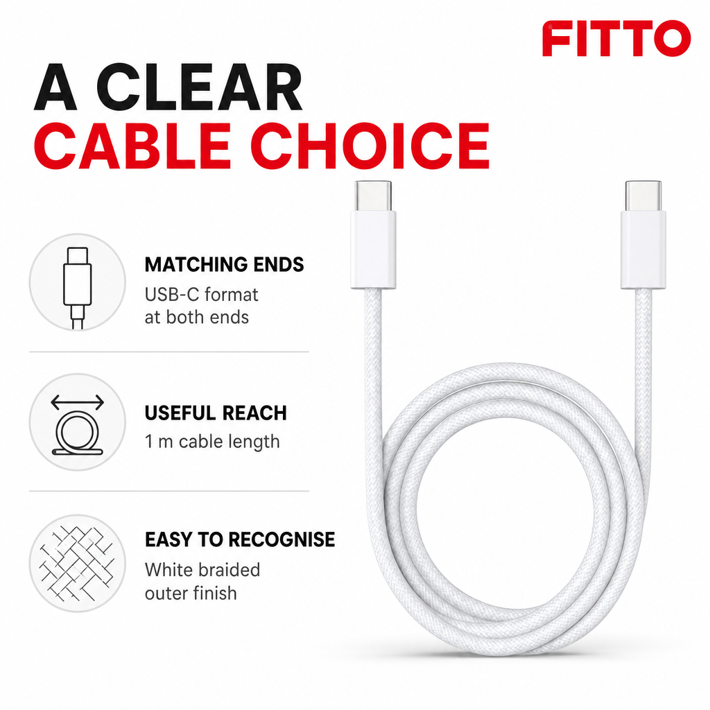 144 Pieces USB-C to USB-C Charging Cables, 1 m, White Braided Cord for Compatible USB-C Devices