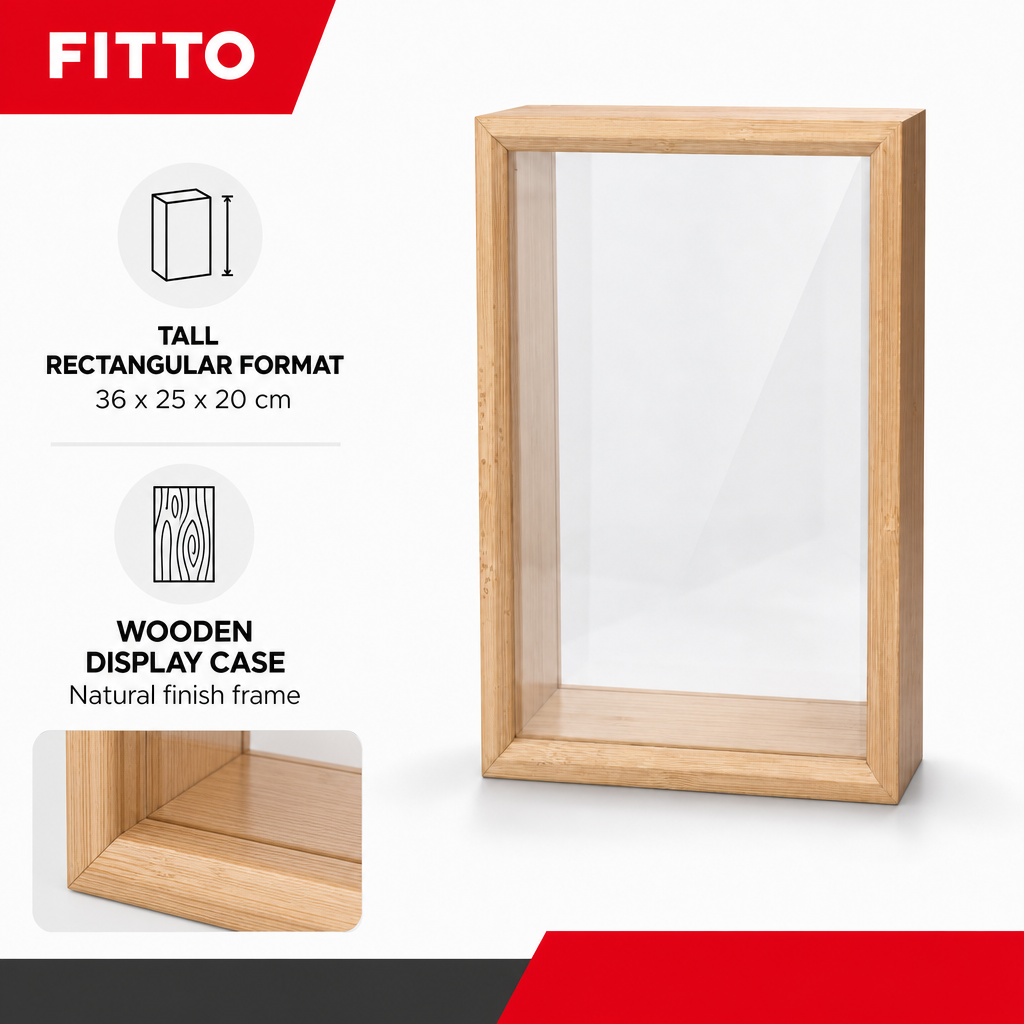 72 Pieces Wooden Display Cases, Tall Rectangular Natural Finish, 36 x 25 x 20 cm
