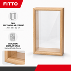 72 Pieces Wooden Display Cases, Tall Rectangular Natural Finish, 36 x 25 x 20 cm