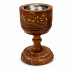 96 Pieces Wooden Incense Burner Cup with Metal Bowl, Decorative Floral Inlay, 6.4 Inch