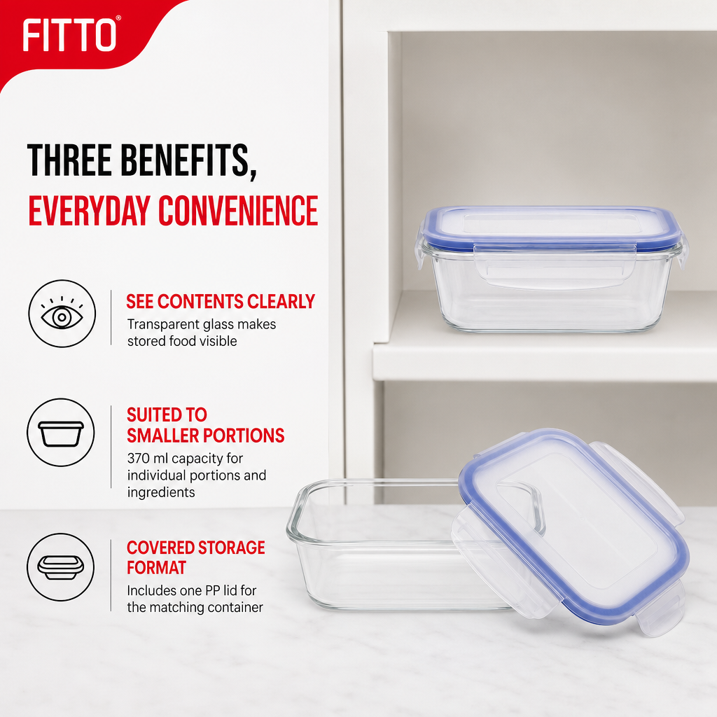 96 Pieces Rectangular Glass Food Storage Containers with PP Lid, 370 ml