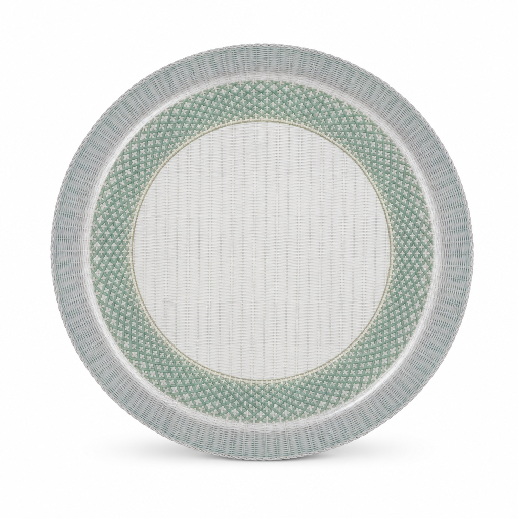 60 Pieces Round Woven Serving Trays, 60 cm, Soft Grey and Muted Green Design