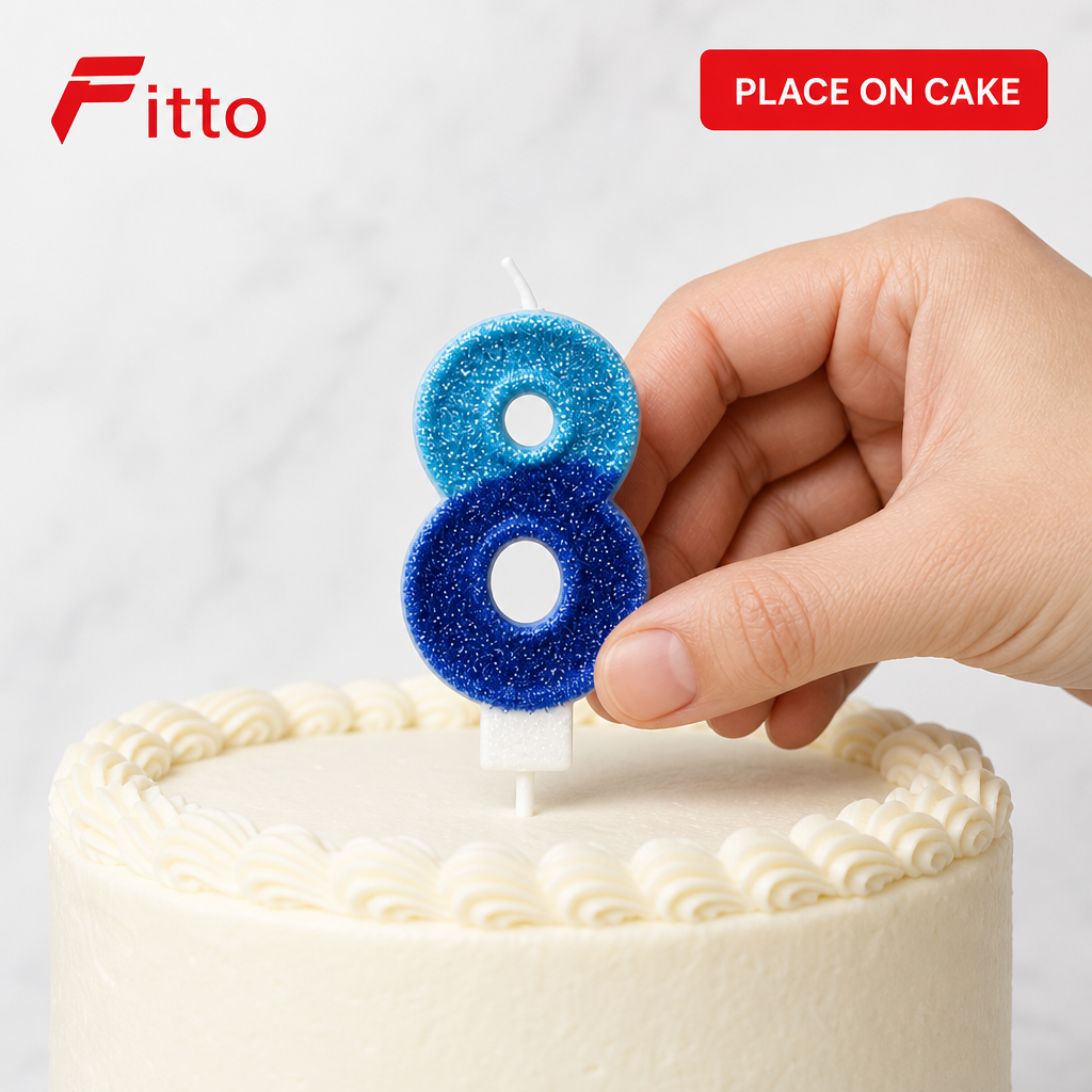 240 Pieces Number 8 Birthday Cake Candle, Light Blue and Blue Glitter Design, 2 in, Single Piece