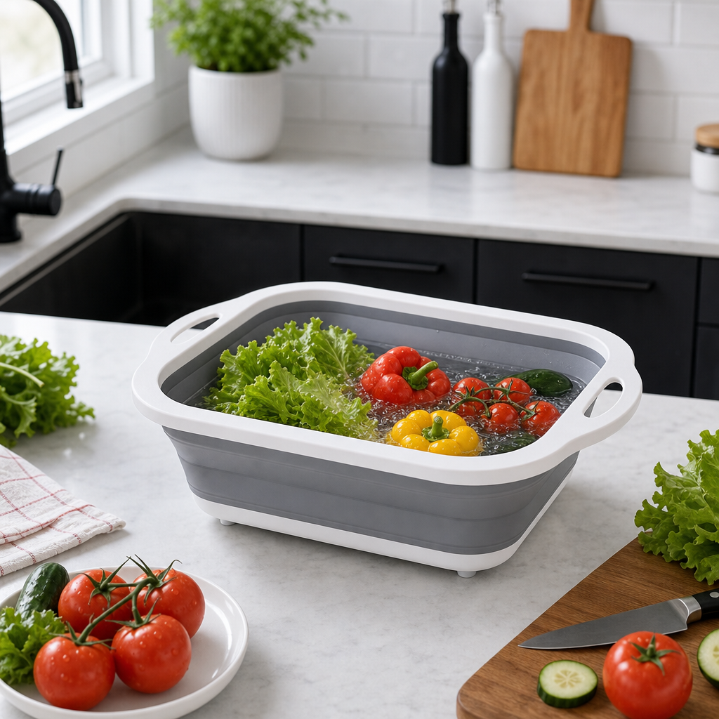 96 Pieces White and Grey 3-in-1 Collapsible Cutting Boards and Washing Basket, 1 Piece, 42 x 32 cm