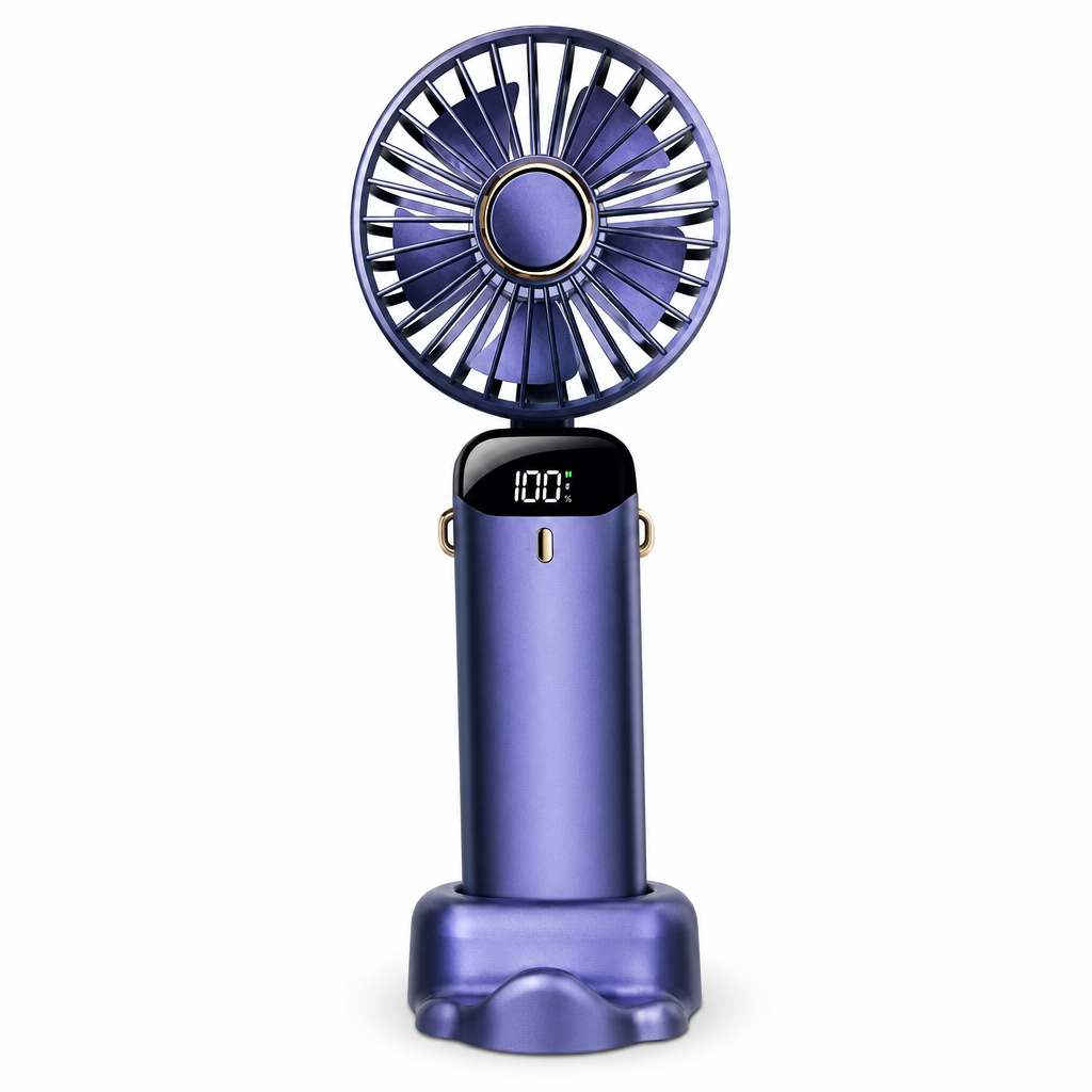 96 Pieces Purple Rechargeable Hand Fan with LED Digital Display and Desk Stand