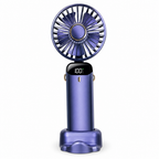 96 Pieces Purple Rechargeable Hand Fan with LED Digital Display and Desk Stand
