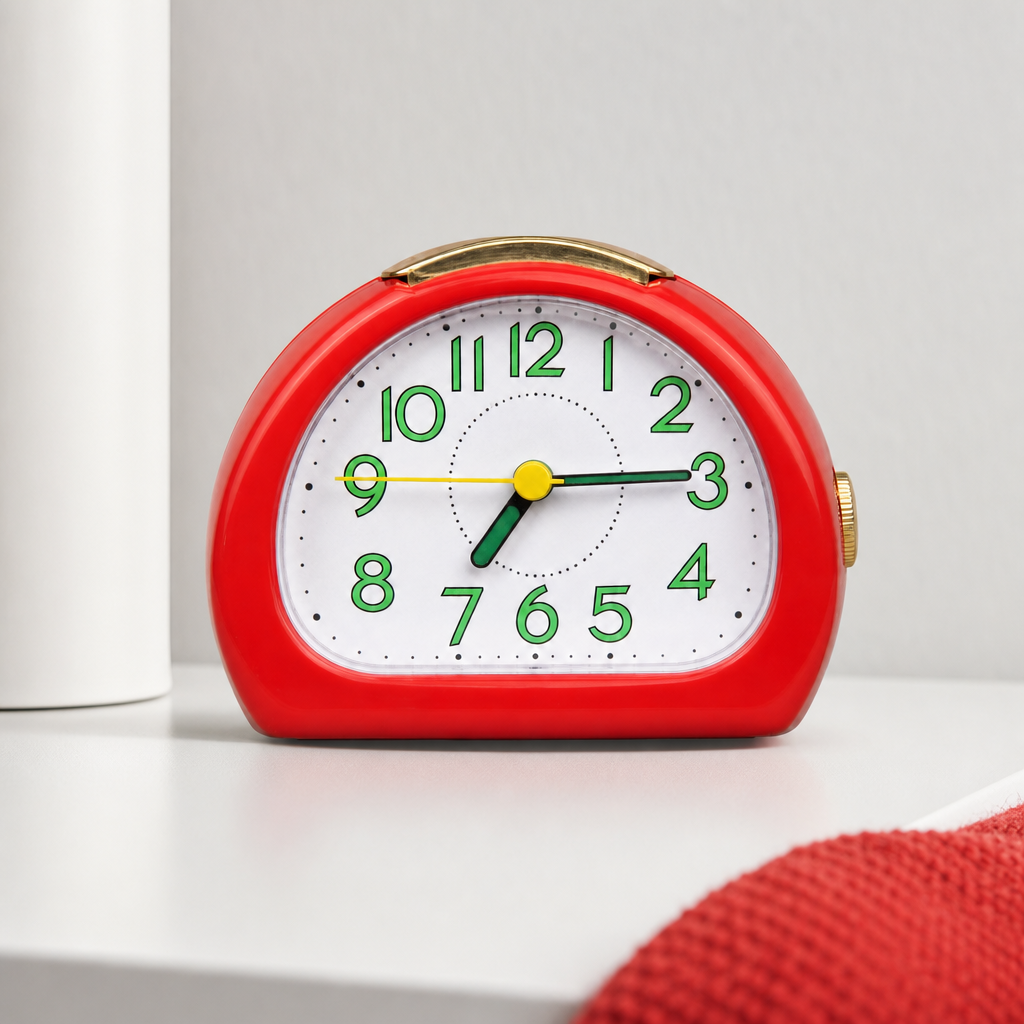 96 Pieces Red Square Quartz Alarm Clocks with Large Green Numbers, Rounded Design for Bedroom or Desk